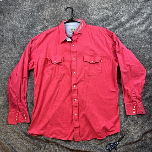 Cowboy Up Pearl Snap Shirt Mens XXL Striped Long Sleeve Western Collared Pink - Picture 1 of 7